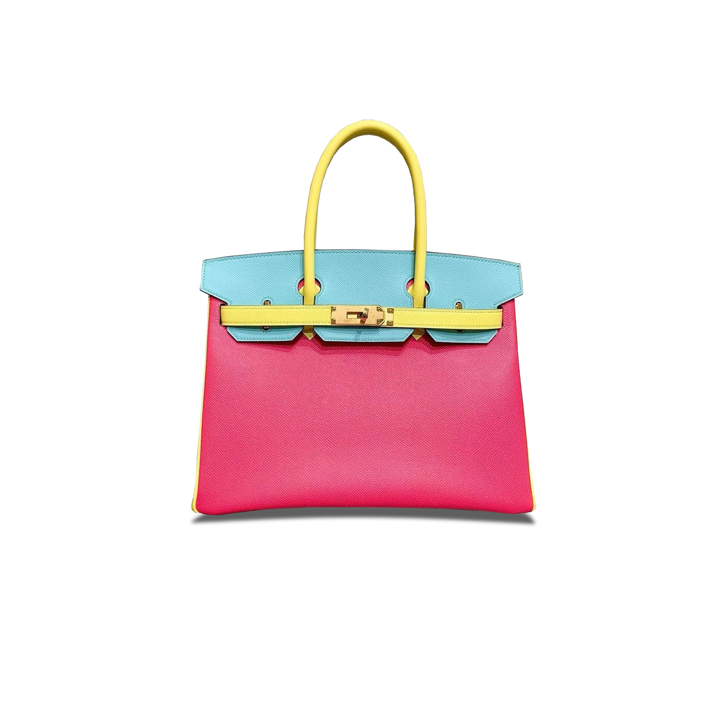 HERMÈS BIRKIN 30 EPSOM ROSE RED MACARON WITH LEMON YELLOW GOLD BUCKLE H028369CK23 (30*23*15cm)